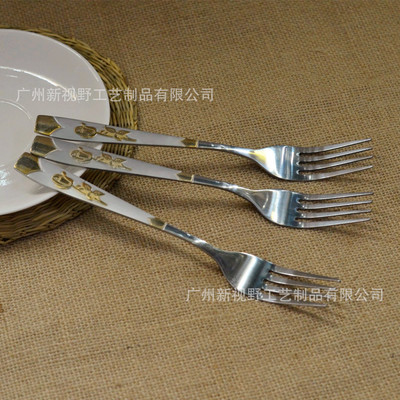 【【生產(chǎn)批發(fā)】不銹鋼餐具環(huán)保餐具金色玫瑰花紋叉子】?jī)r(jià)格,廠家,圖片,刀叉,廣州新視野工藝制品-