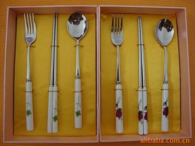 【供應不銹鋼陶瓷組合勺叉筷子餐具套裝】價格,廠家,圖片,餐具套裝,揭東經濟開發區俊能五金餐具廠-